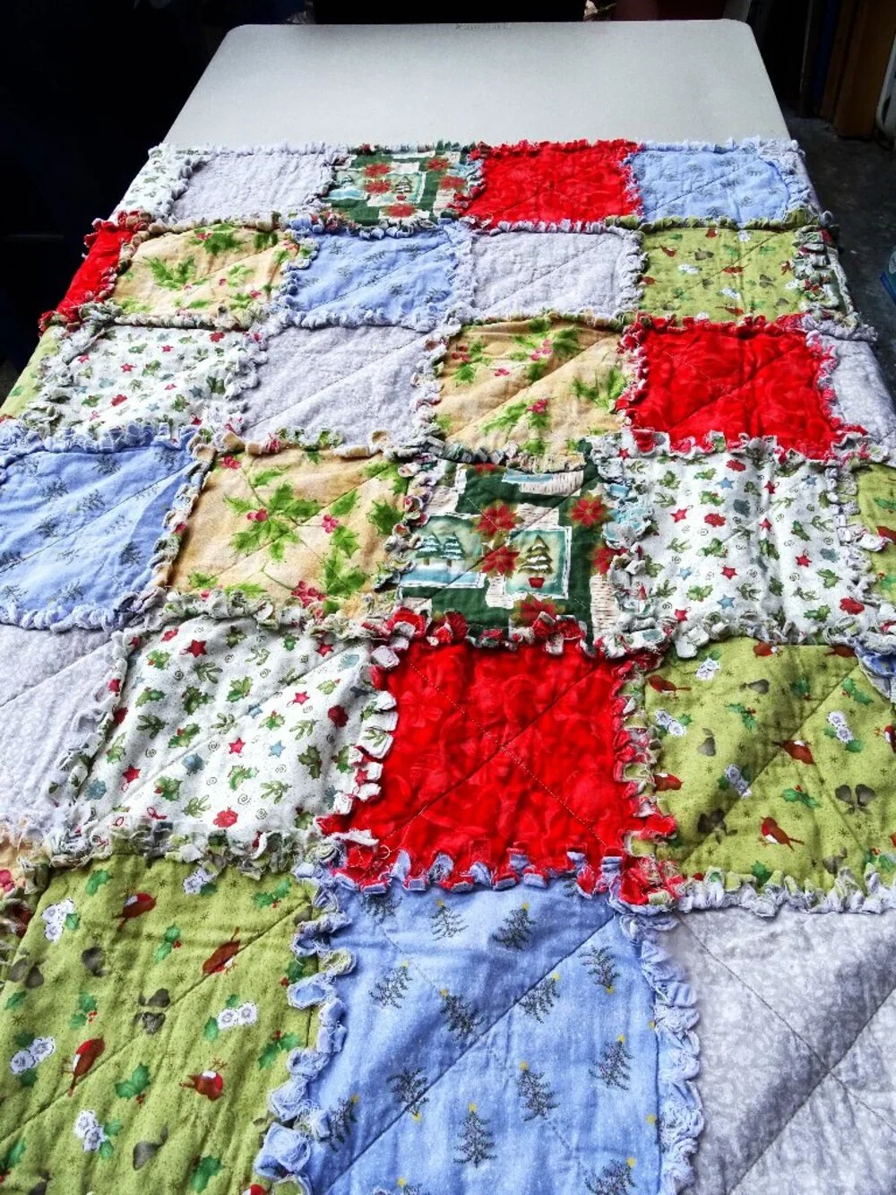 Handmade Vintage Rag Quilt -Christmas Theme - 49
